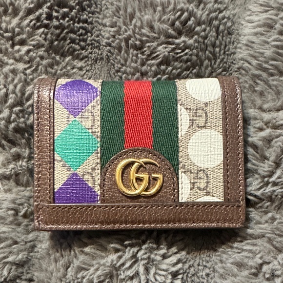 Gucci Handbags - Gucci Multicolor GG Canvas Card Case with Green-Red Web Stripe